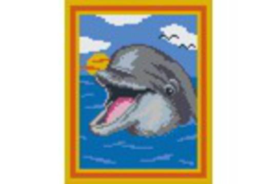 Smiling Dolphin Four [4] Baseplate PixelHobby Mini-mosaic Art Kit